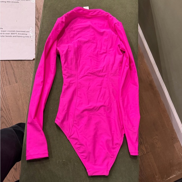 Good American Hot Pink Long Sleeve Zip One-Piece Swimsuit - Picture 3 of 3